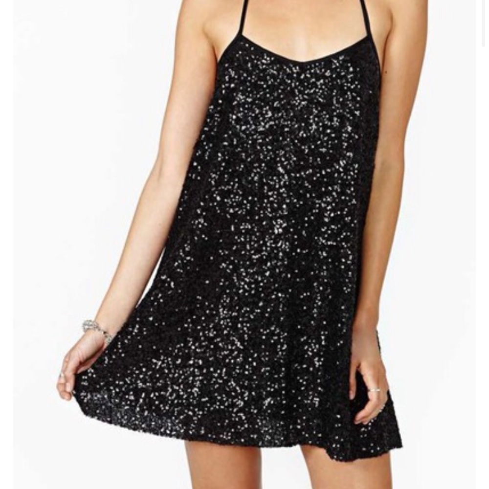 Express cami black sequin dress, size m